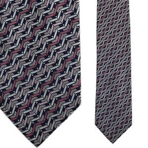 Missoni Men's 100% Silk Tie Diagonal Chevron Stripe Navy Blue Pink Necktie